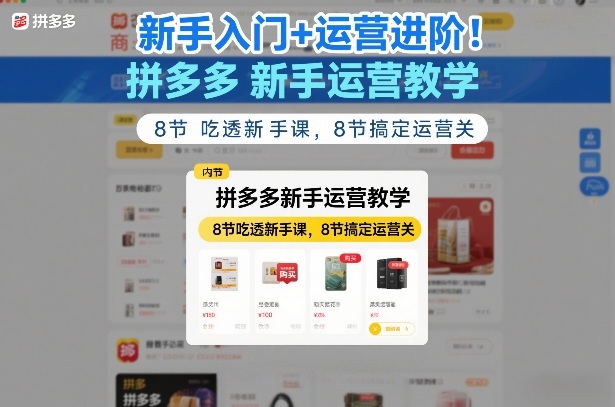 新手入门+运营进阶!拼多多新手运营教学,8节吃透新手课,8节搞定运营关-K6源码网