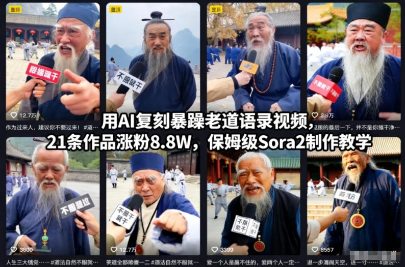 用AI复刻暴躁老道语录视频,21条作品涨粉8.8W,保姆级Sora2制作教学-K6源码网