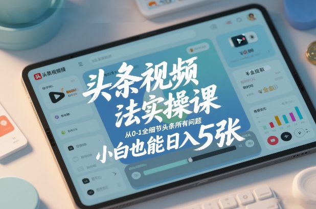 头条视频玩法实操课,从0-1全细节头条所有问题,小白也能日入5张-K6源码网