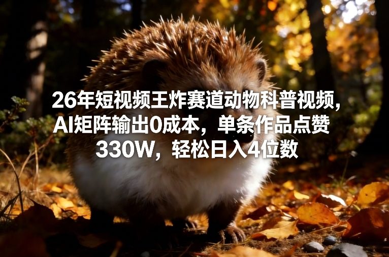 26年短视频王炸赛道动物科普视频,AI矩阵输出0成本,单条作品点赞330W,轻松日入4位数-K6源码网