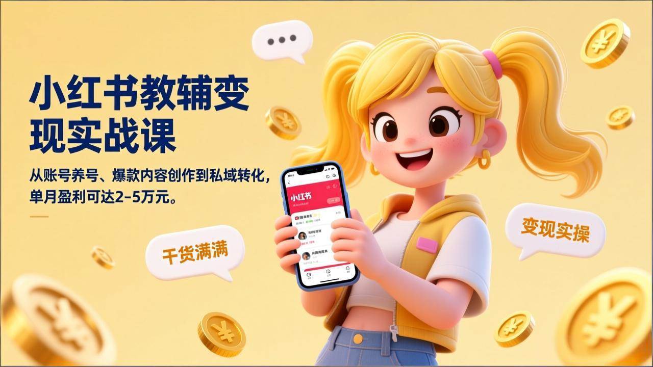 (17334期)小红书教辅变现实战课,从账号养号、爆款内容创作到私域转化,单月盈利可达2-5万元-K6源码网