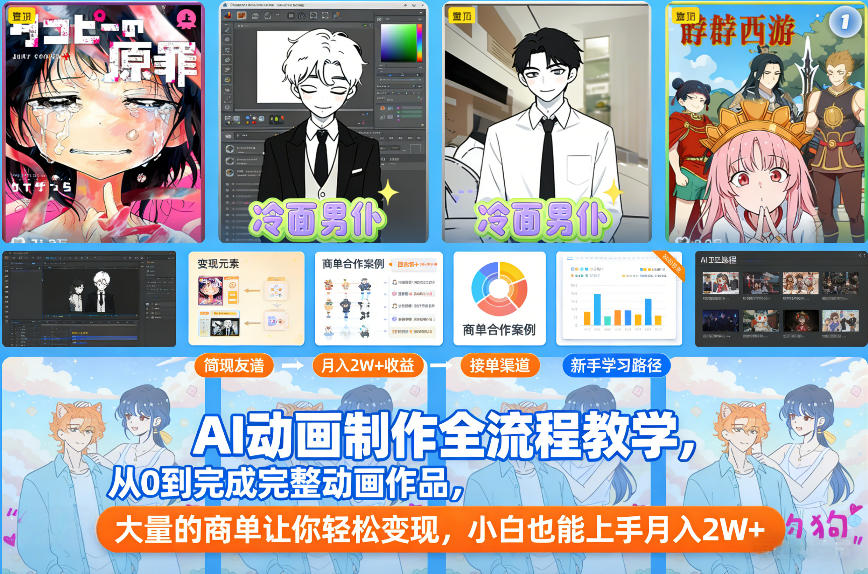 AI动画制作全流程教学,从0到完成完整动画作品,大量的商单让你轻松变现,小白也能上手月入2W+-K6源码网