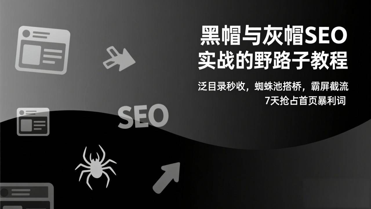 (17125期)黑帽与灰帽SEO实战的野路子教程:泛目录秒收,蜘蛛池搭桥,霸屏截流,7天抢占首页暴利词-K6源码网