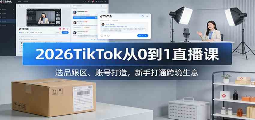 2026TikTok从0到1直播课:选品跟区、账号打造,新手打通跨境生意-K6源码网