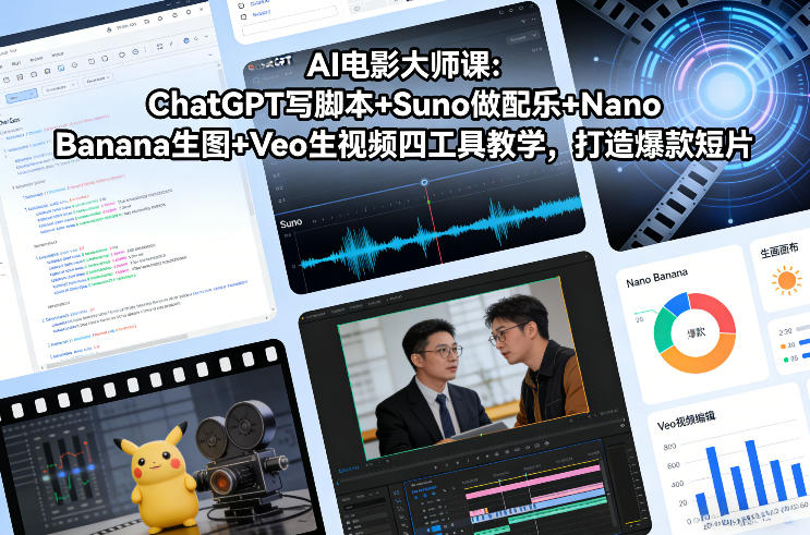 AI电影大师课:ChatGPT写脚本+Suno做配乐+Nano Banana生图+Veo生视频,打造爆款短片-K6源码网