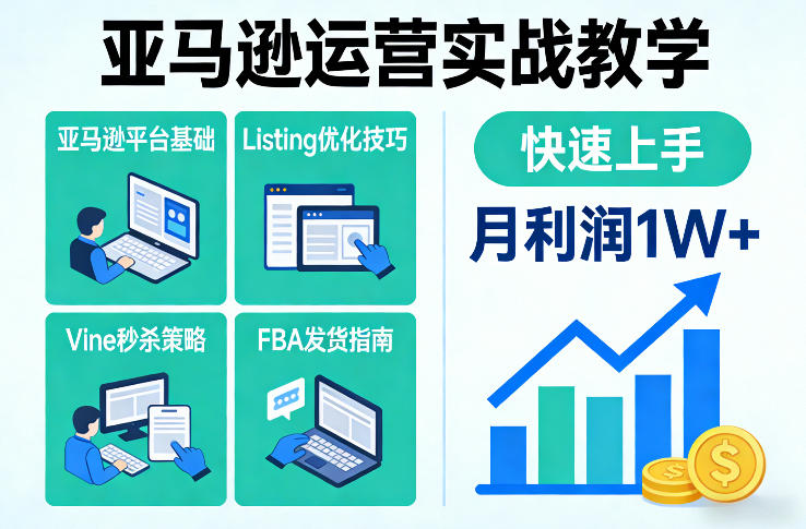 亚马逊运营实战教学,亚马逊平台+Listing优化+Vine秒杀+FBA发货等,快速上手,实现店铺月利润1W-K6源码网