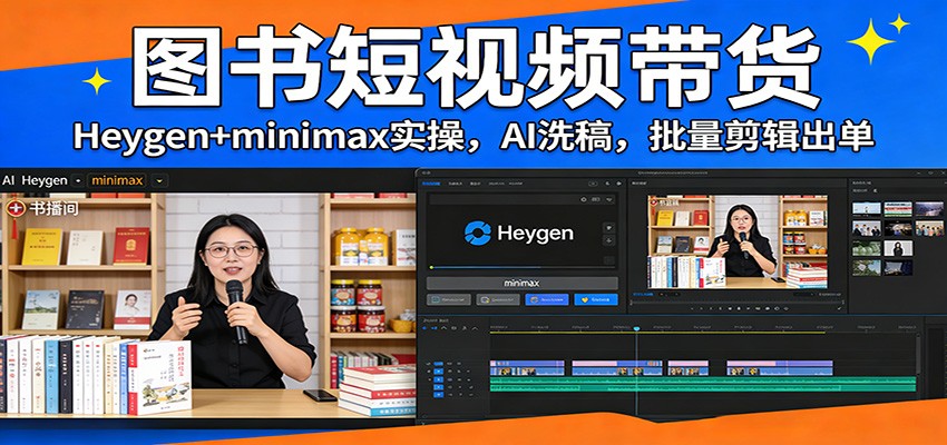 图书短视频带货:Heygen+minimax实操,AI洗稿 ,批量剪辑出单-K6源码网