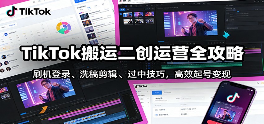 TikTok搬运二创运营全攻略:刷机登录、洗稿剪辑 、过中技巧,高效起号变现-K6源码网