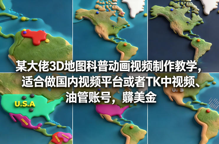 某大佬3D地图科普动画视频制作教学,适合做国内视频平台或者TK中视频、油管账号,賺美金-K6源码网