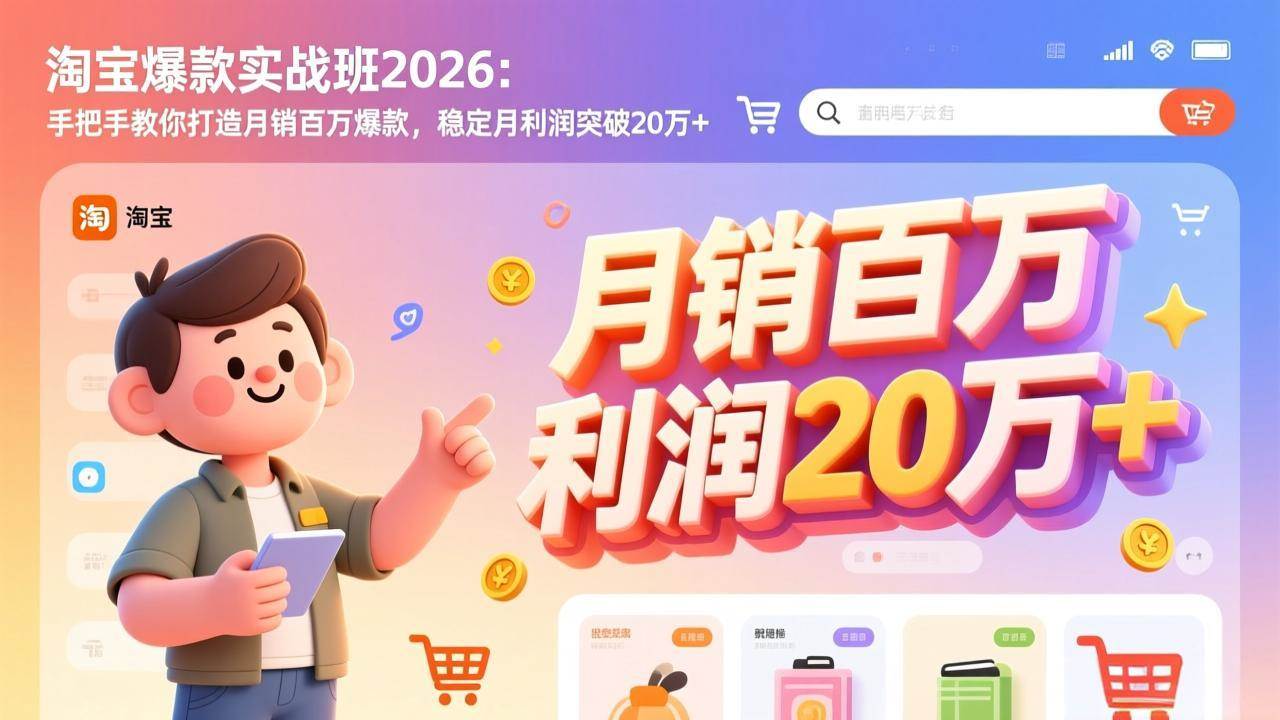 (17209期)淘宝爆款实战班2026:手把手教你打造月销百万爆款,稳定月利润突破20万+-K6源码网