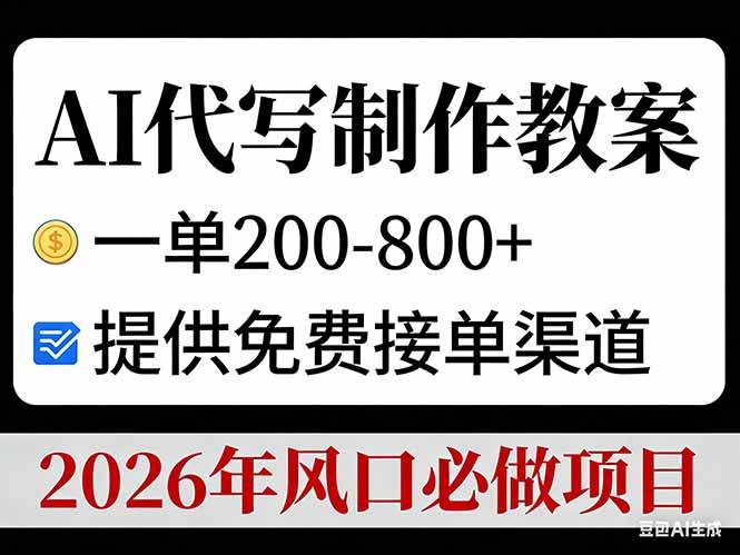 (17096期)AI代写制作教案,一单200-800+,提供免费接单渠道,2026年风口必做项目-K6源码网