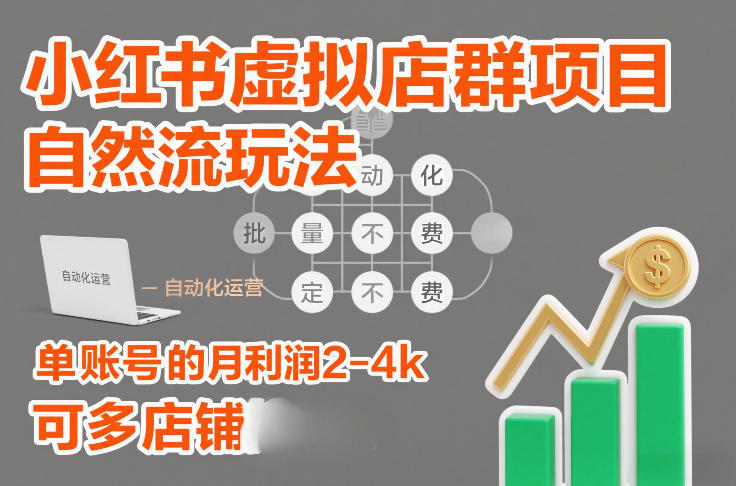 小红书虚拟店群项目,自然流玩法,批量自动化,稳定不费号,单账号的月利润2-4k,可多店矩阵-K6源码网