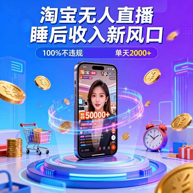 (16822期)淘宝无人直播,不违规不封号,直播100小时卖了5万,年底旺季!-K6源码网
