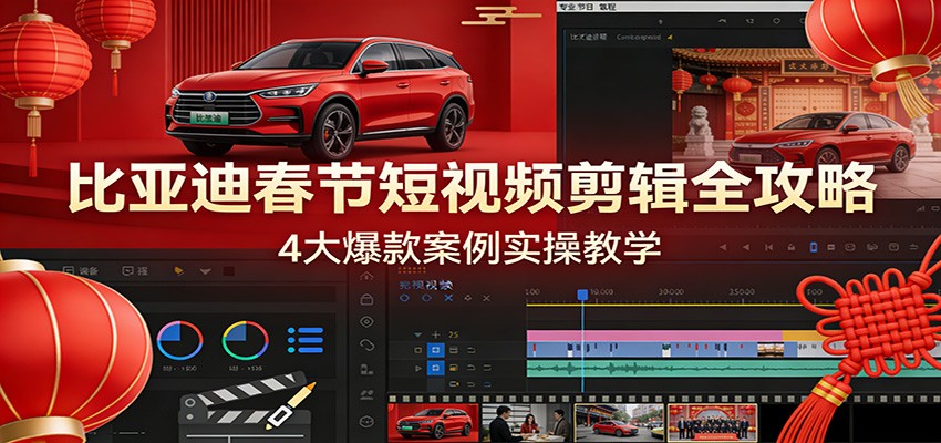 比亚迪春节短视频剪辑全攻略,4大爆款案例实操教学-K6源码网