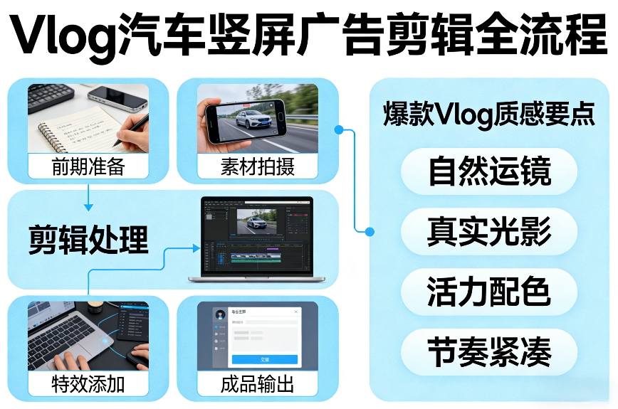 Vlog感觉汽车竖屏广告剪辑脚本全流程,拿捏爆款Vlog质感-K6源码网