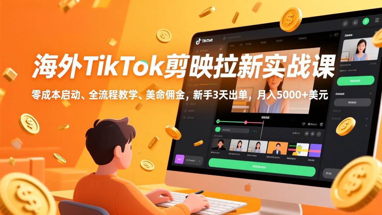 (17340期)海外TikTok剪映拉新实战课,零成本启动、全流程教学、美金佣金,新手3天出单,月入5000+美元-K6源码网