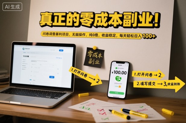 真正的零成本副业!问卷调查暴利项目,无脑操作,纯0撸,收益稳定,每天轻松日入100+【揭秘】-K6源码网