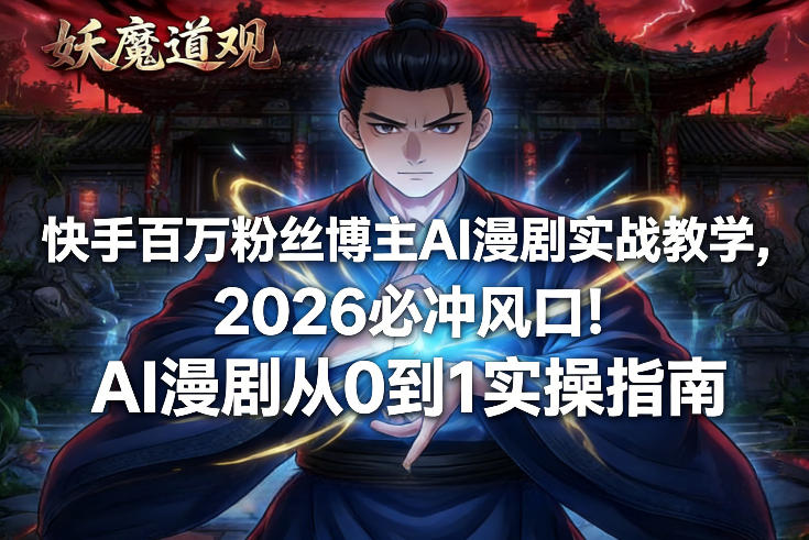 快手百万粉丝博主AI漫剧实战教学,2026必冲风口!AI漫剧从0到1实操指南-K6源码网