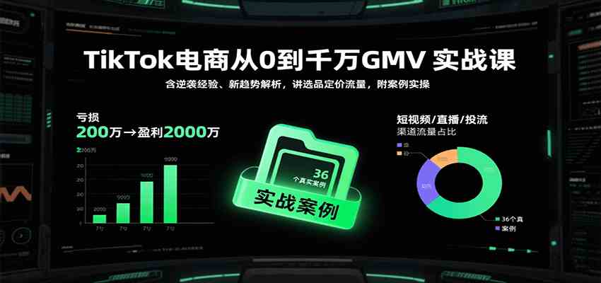 TikTok电商从0到千万GMV实战课,含逆袭经验、新趋势解析,讲选品定价流量等(更新)-K6源码网