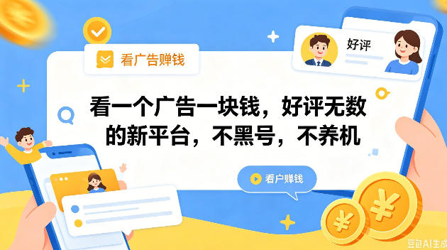 看一个广告一块钱,好评无数的新平台,不黑号,不养机,一撸几十块钱还是不错的【揭秘】-K6源码网